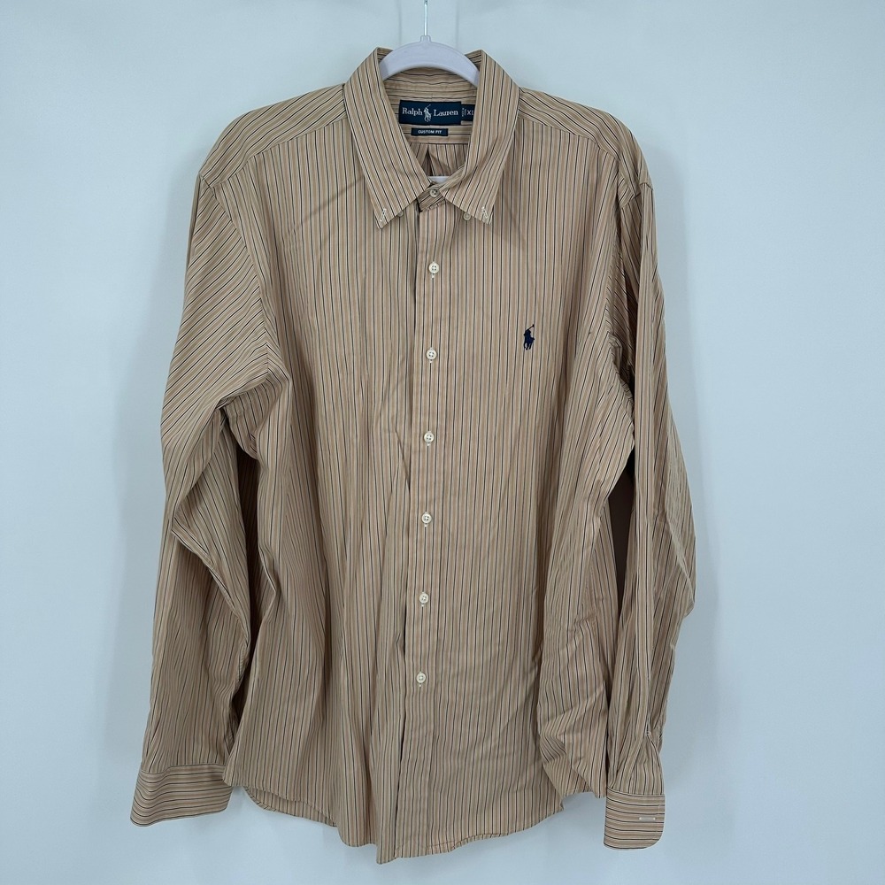 Ralph Lauren Mens Preppy Custom Fit Striped Button Down Shirt Size XL Striped